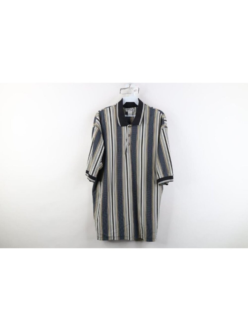 Vtg 90s Streetwear Mens XL Earth Tone Striped Color Block Knit Golf Polo Shirt